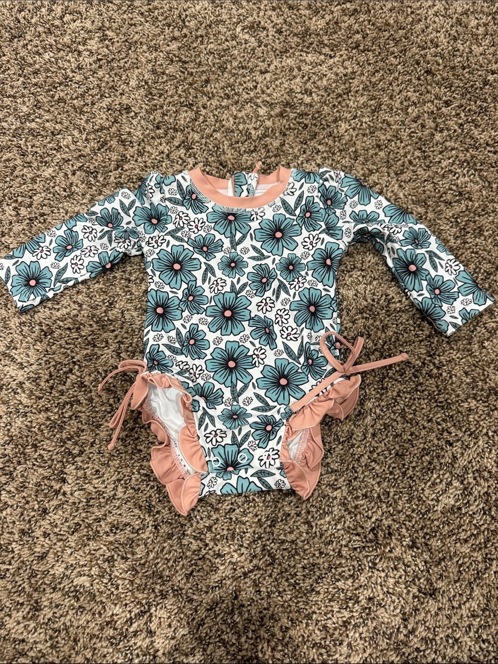 Caden Lane Girls Floral One-Piece Swimsuit in Teal and Peach